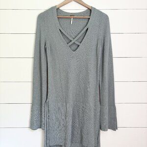 Free People light blue long sleeve tunic/dress with criss cross front Size small